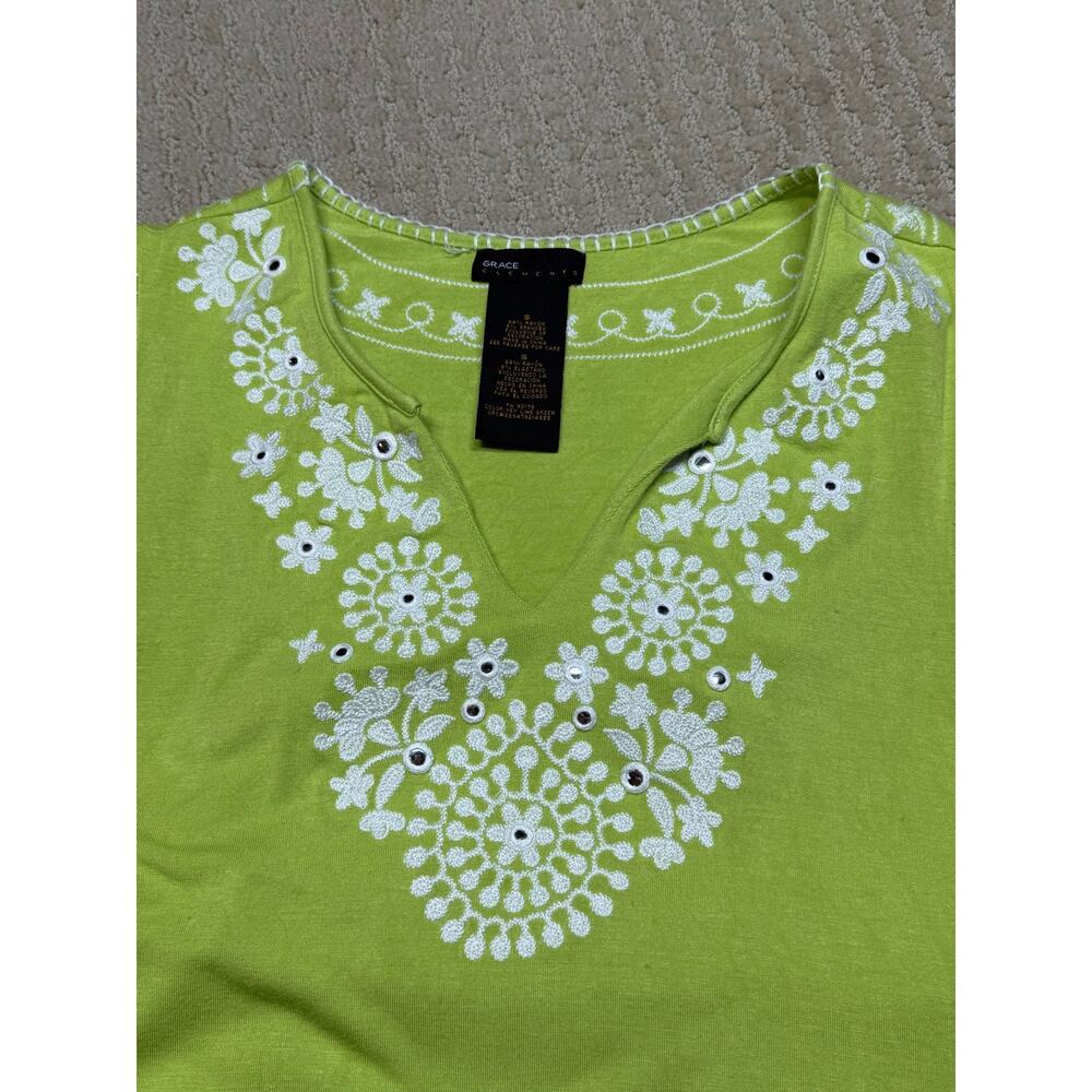 Grace Elements Neon Green White Sleeveless Embroidered V-Neck Dress Size Small - Picture 9 of 9